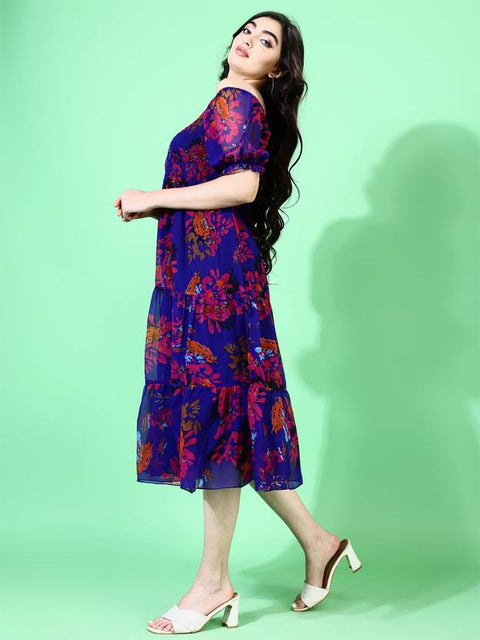 Attire Empire Fit and Flare Blue Midi/Calf Length Dress