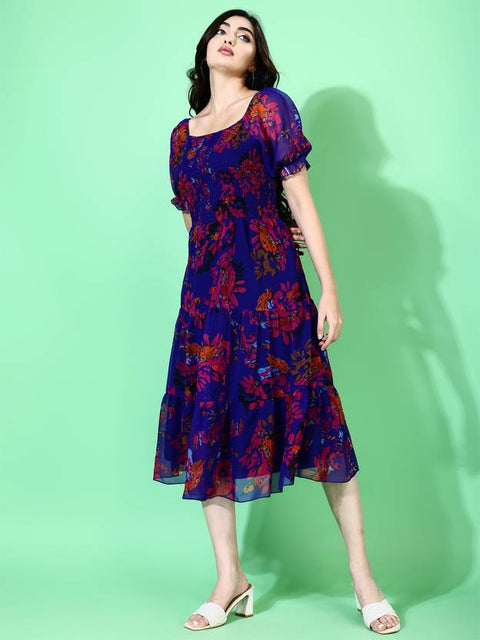 Attire Empire Fit and Flare Blue Midi/Calf Length Dress
