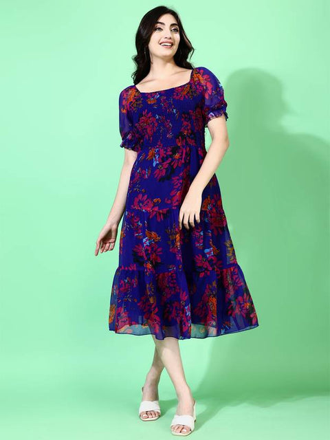 Attire Empire Fit and Flare Blue Midi/Calf Length Dress