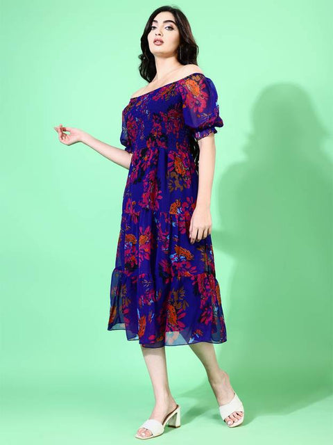 Attire Empire Fit and Flare Blue Midi/Calf Length Dress